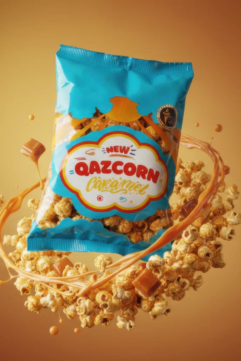 Пачка QAZCORN Caramel в карамельном вихре из попкорна