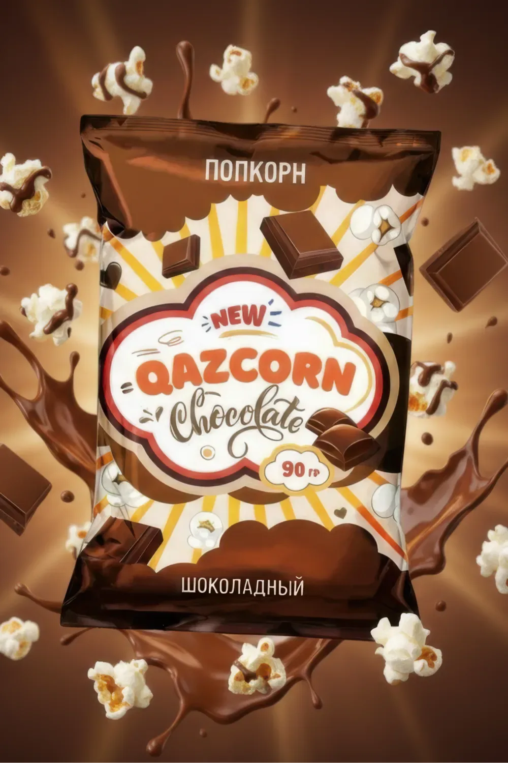Пачка QAZCORN Chocolate во всплеске шоколада с попкорном
